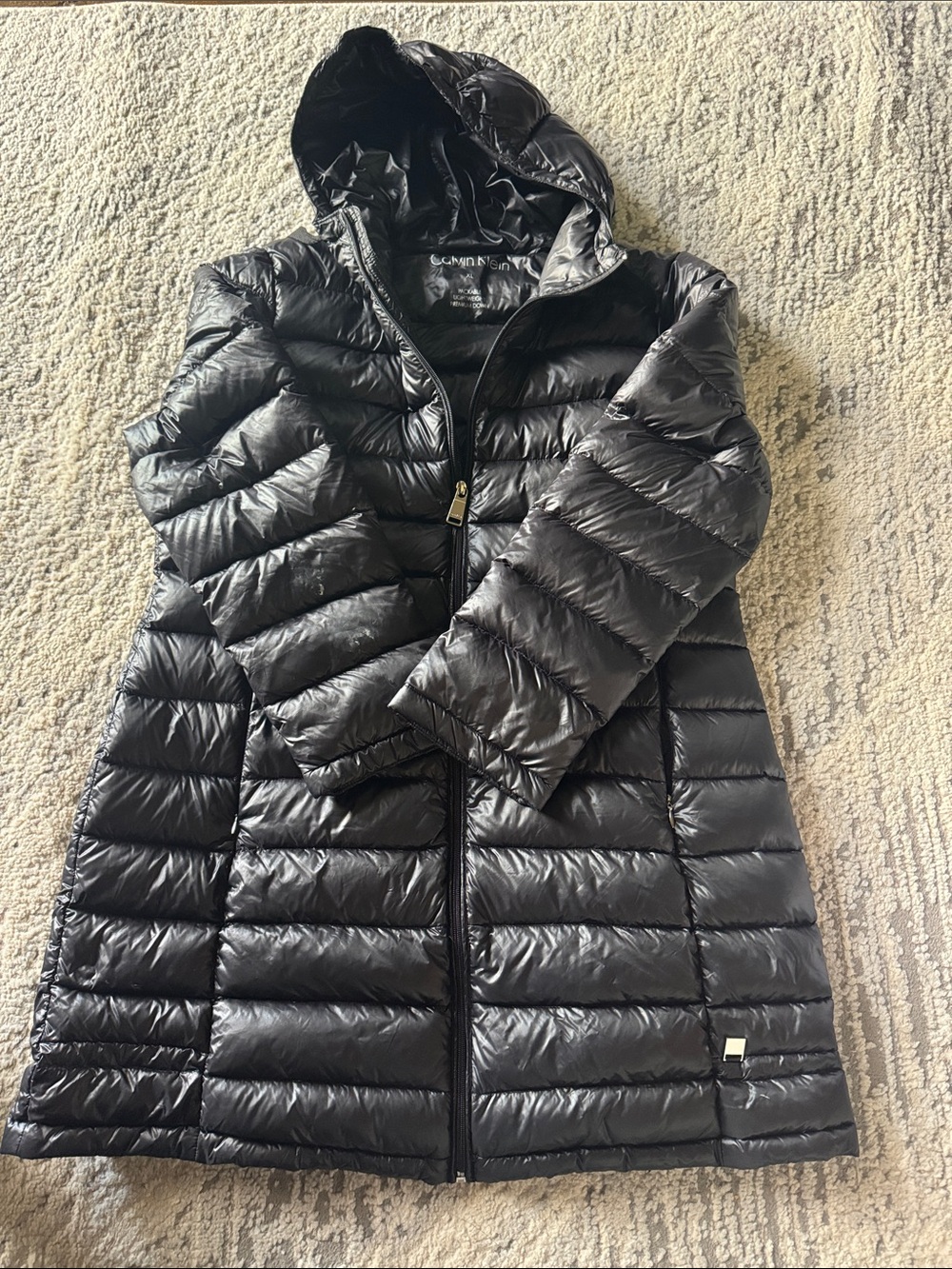 Calvin Klein Black Hooded Quilted Long Puffer Jacket